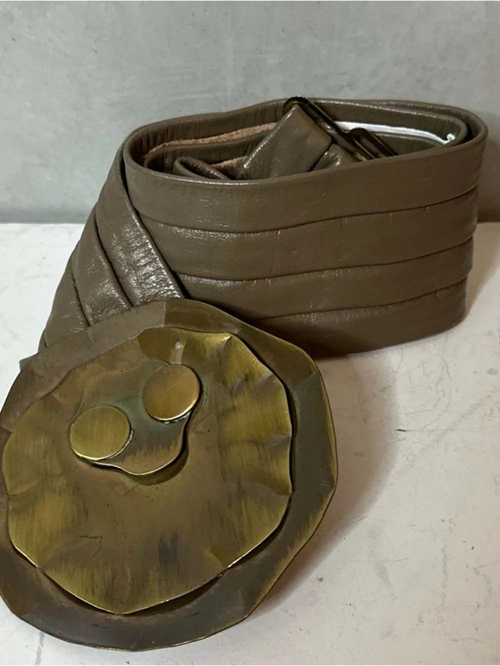 VINTAGE REYNOLD MEJER PETALS STUDIO COPPER BRASS LEATHER BELT